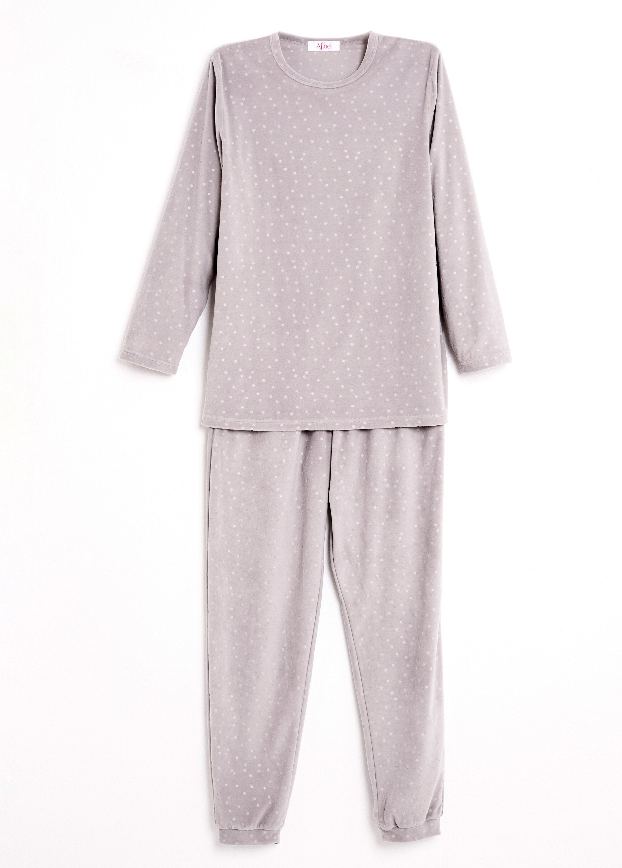 Pantalón_de_pijama_de_terciopelo_con_cuello_redondo_y_lunares_en_relieve_Gris_AP1_slim
