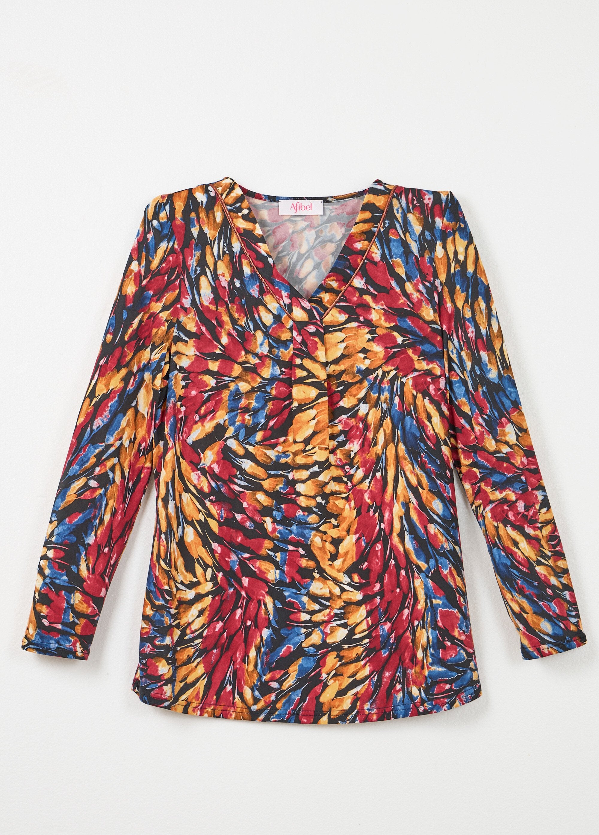 Camiseta_larga_holgada_de_manga_larga_con_cuello_en_V_Burdeos_y_miel_AP1_slim