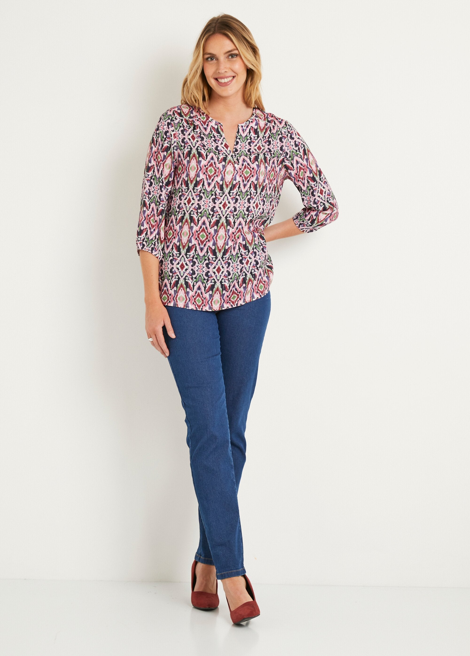 Túnica_larga_y_holgada_con_botones_y_mangas_3/4_rosa_y_morado_SF1_slim