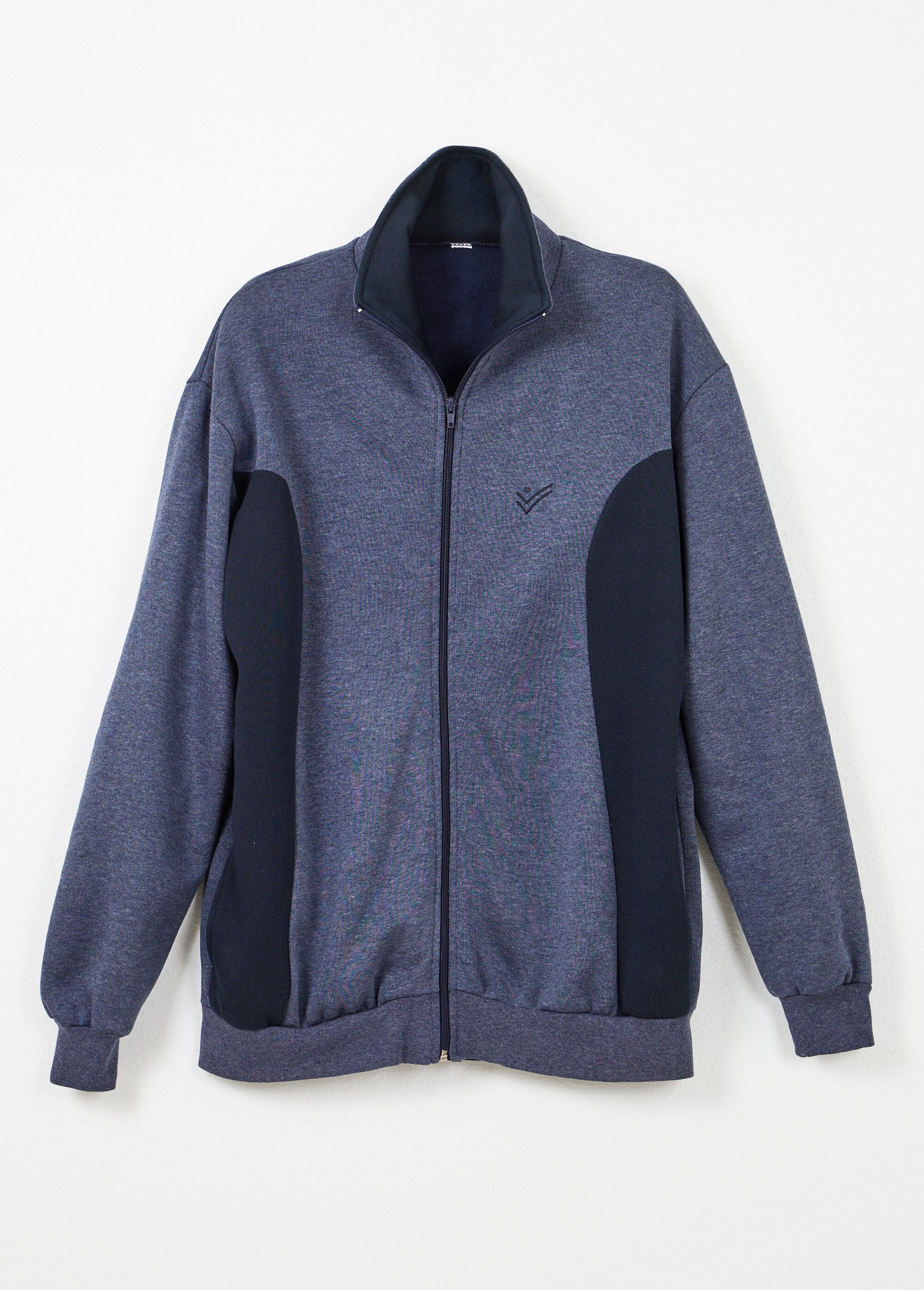 Chaqueta_de_estar_por_casa_de_polar_de_algodón_bicolor_con_cremallera_Gris_y_azul_marino_AP1_slim