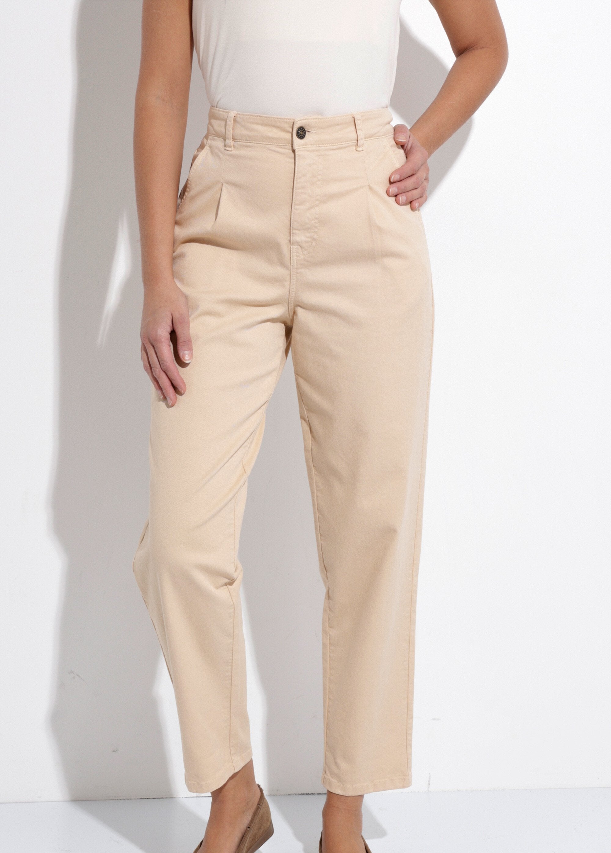 Jean_couleur_coupe_carotte_taille_haute_stretch_Beige_FA1_slim