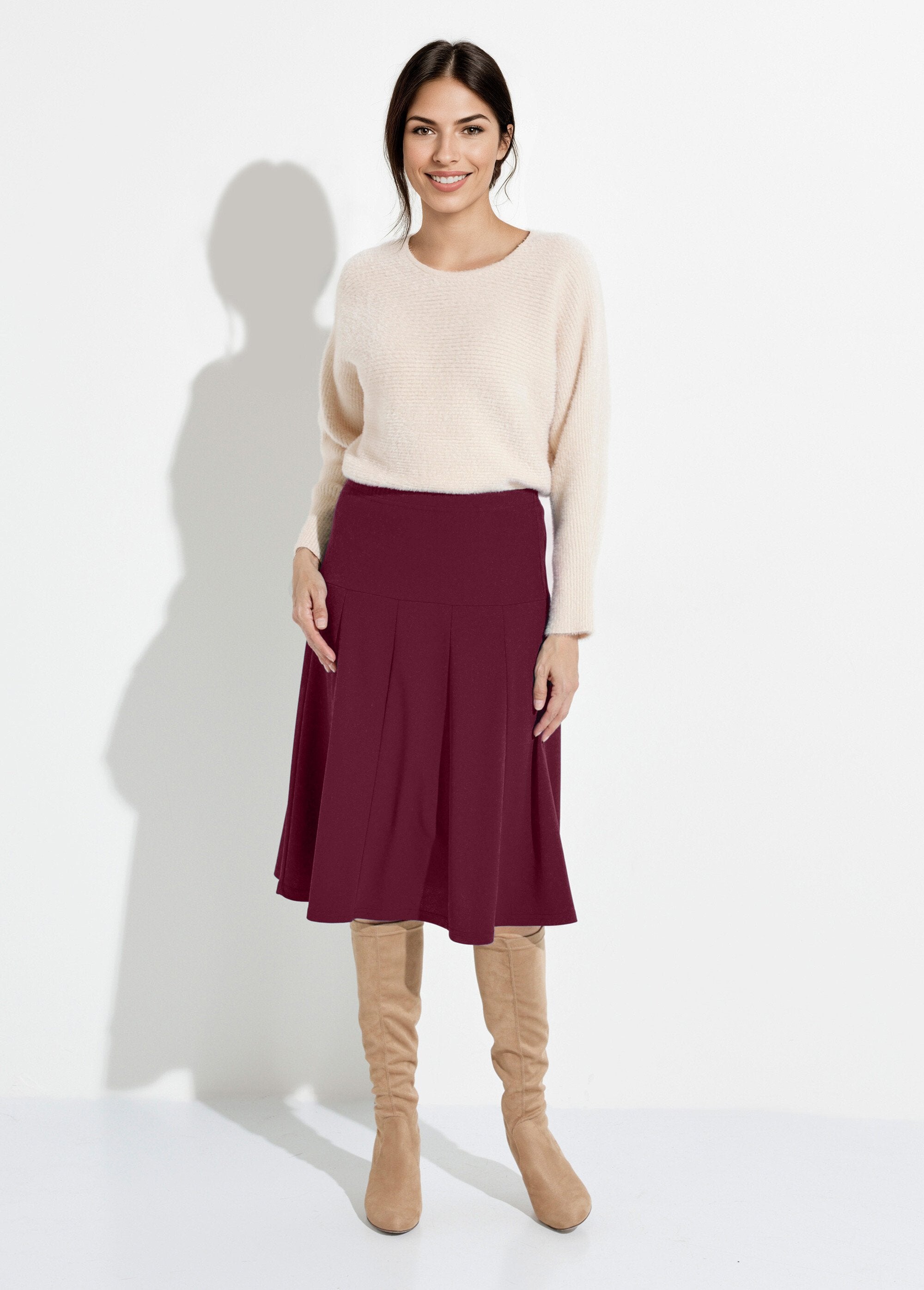 Falda_midi_evasé_lisa_con_cintura_elástica_Burdeos_SF1_slim