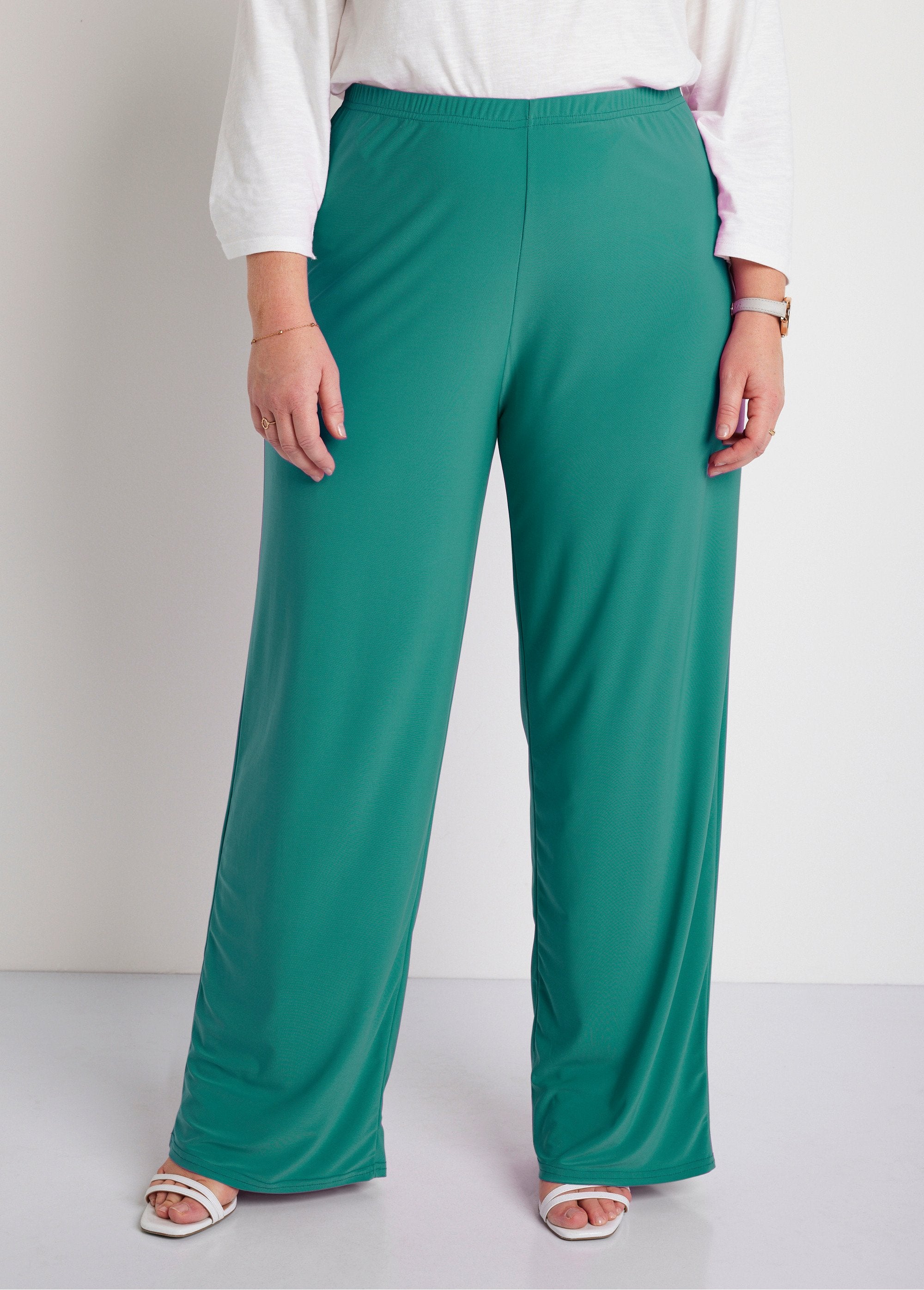 Pantalones_fluidos_de_malla_con_cintura_elástica_Verde_liso_FA1_curvy