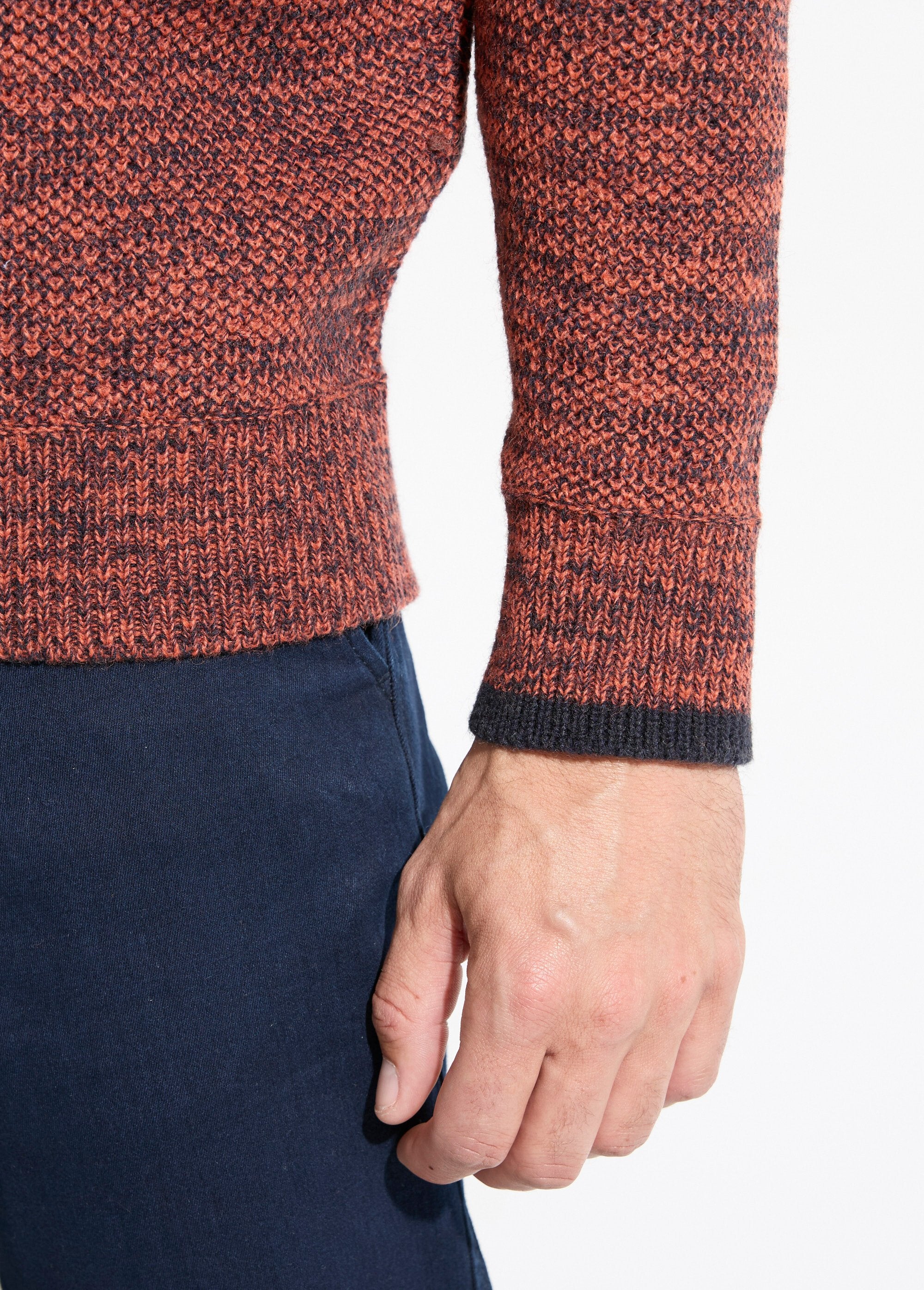 Pull_col_montant_zippé_maille_chinée_laine_Brique_DE2_slim