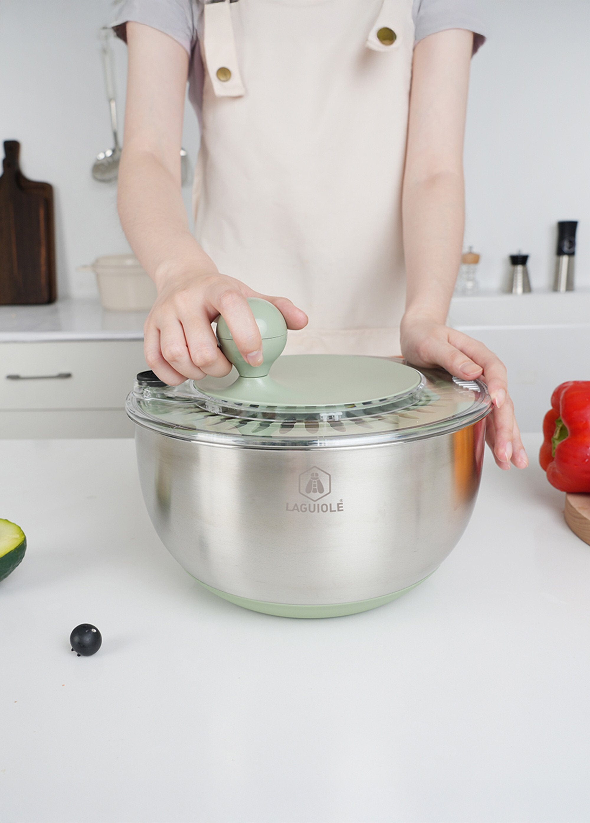 Ensaladera_de_acero_inoxidable/centrifugadora_de_ensaladas_2_en_1_Oliva_y_gris_DE3_slim