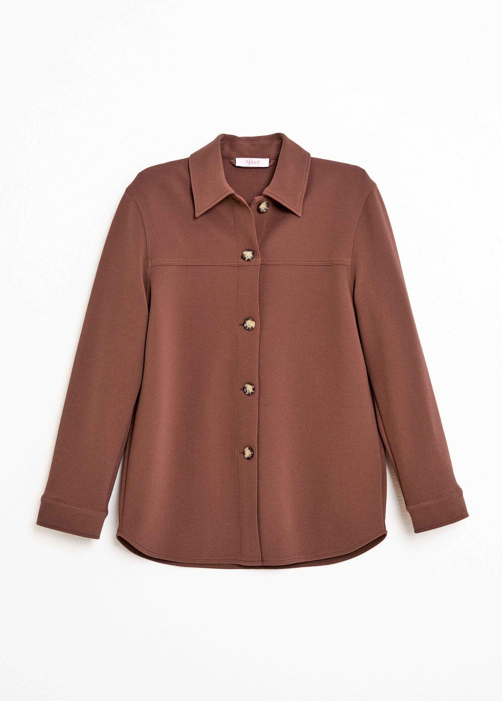 Camisa_abotonada_de_punto_crepé_liso_Castaño_AP1_slim